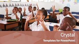  Presentation with school elementary - Colorful presentation theme enhanced with education - kids showing hands backdrop and a coral colored foreground