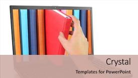  Presentation with online library - PPT theme enhanced with education - online learn laptop computer background and a soft green colored foreground