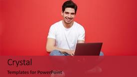  Presentation with education red - Presentation theme enhanced with education - portrait of a happy young background and a red colored foreground