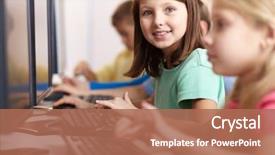  Presentation with camera - Amazing theme having education - portrait of lovely schoolgirl looking backdrop and a coral colored foreground