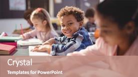  Presentation with homework - Colorful slide set enhanced with education - portrait of smiling schoolboy doing backdrop and a coral colored foreground