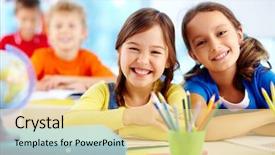  Presentation with workplace - Audience pleasing PPT layouts consisting of education - portrait of two diligent girls backdrop and a blonde colored foreground