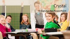  Presentation with teaching and learning - PPT theme consisting of education - pupils and teacher learning background and a lemonade colored foreground