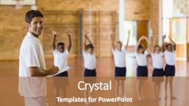  Presentation with school sports - Slide deck consisting of education - sports teacher writing notes background and a coral colored foreground