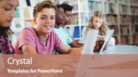  Presentation with digital library - Amazing slide set having education - students using laptop digital tablet backdrop and a coral colored foreground