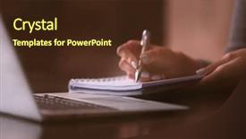  Presentation with cafe - Slides with education - woman working with laptop background and a wine colored foreground