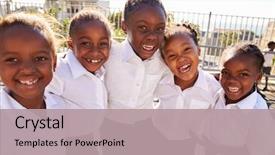  Presentation with playground - Presentation design with education - young african schoolgirls in playground background and a mint green colored foreground