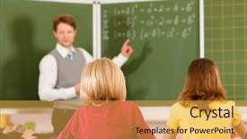  Presentation with school elementary - Colorful theme enhanced with education - young teacher with pupil backdrop and a  colored foreground