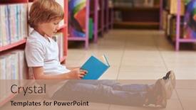  Presentation with education cute - Presentation theme featuring education-a-cute-boy background and a coral colored foreground