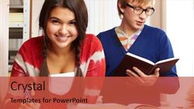  Presentation with girl reading - PPT layouts with tetrahedron - 3d platoic solids symbol isolated background and a cream colored foreground.