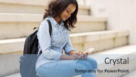  Presentation with college campus - Slide set with education african american students - beautiful young college student using background and a light blue colored foreground