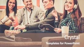  Presentation with popcorn - Slide deck having education alcohol - group of cheerful students background and a coral colored foreground