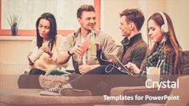  Presentation with popcorn - Slide set featuring education alcohol - group of cheerful students background and a  colored foreground