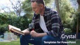  Presentation with novel - Cool new presentation theme with education alcohol - man reading novel while having backdrop and a navy blue colored foreground