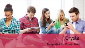  Presentation with students - Amazing PPT theme having education and internet concept - students backdrop and a red colored foreground