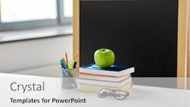  Presentation with education supplies - Beautiful slides featuring education-and-learning-concept-books backdrop and a light gray colored foreground