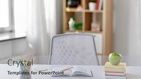  Presentation with education supplies - Colorful theme enhanced with education-and-learning-concept-books backdrop and a light gray colored foreground
