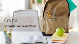  Presentation with education supplies - Amazing presentation having education-and-learning-concept-books backdrop and a coral colored foreground