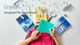  Presentation with education pink - Audience pleasing theme consisting of education-and-learning-concept-hands backdrop and a sky blue colored foreground