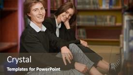  Presentation with children education - PPT theme enhanced with education-and-modern-children-portrait background and a tawny brown colored foreground