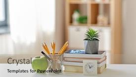  Presentation with apple flower - Audience pleasing theme consisting of education-and-school-concept-books backdrop and a coral colored foreground
