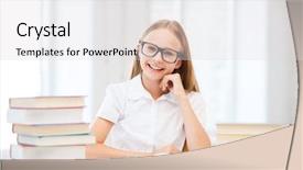  Presentation with girl reading - PPT theme enhanced with school concept - little student girl background and a light gray colored foreground