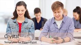  Presentation with school technology - Beautiful PPT layouts featuring looking into smartphone at school backdrop and a lemonade colored foreground