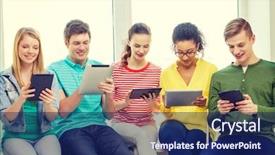  Presentation with technology education - Theme having education and technology concept - smiling background and a navy blue colored foreground