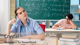  Presentation with math students - PPT theme consisting of education assessment - young students taking the math background and a soft green colored foreground