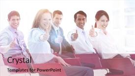  Presentation with conference - Slide set consisting of staff meeting teachers - business people with thumbs up background and a coral colored foreground