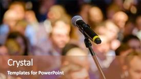  Presentation with microphone - Audience pleasing presentation theme consisting of stage coach - microphone close up backdrop and a coral colored foreground