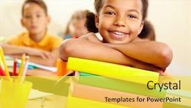 Presentation with back school education - Presentation having education back school - portrait of lovely girl background and a yellow colored foreground