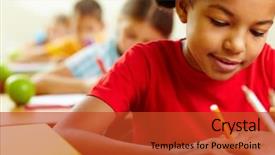  Presentation with crayons - Cool new PPT layouts with education background - portrait of lovely girl drawing backdrop and a red colored foreground