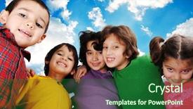  Presentation with children education - PPT theme enhanced with education blue - happy group of children outdoor background and a forest green colored foreground