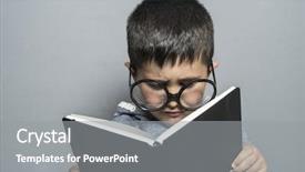  Presentation with book glasses - Presentation design featuring education boy with giant glasses background and a  colored foreground