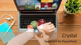  Presentation with mass media - Colorful presentation theme enhanced with education business people mass media backdrop and a coral colored foreground