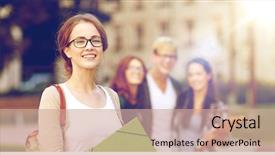  Presentation with friendship school - Audience pleasing slides consisting of education campus friendship and people backdrop and a coral colored foreground