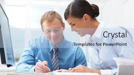  Presentation with sports table tennis two ping - Beautiful presentation theme featuring education career - two businesspeople sitting at table backdrop and a light blue colored foreground