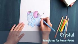  Presentation with cartoon - Slide set with education cartoon - female hands drawing picture background and a ocean colored foreground