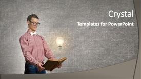  Presentation with science - PPT theme featuring education cartoon - young funny science man background and a gray colored foreground