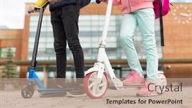  Presentation with school backpacks - Presentation theme enhanced with education-childhood-and-people-concept background and a coral colored foreground