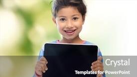  Presentation with green technology - Audience pleasing theme consisting of education children technology advertisement and people concept - happy little girl with tablet pc computer over green background backdrop and a black colored foreground