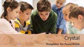  Presentation with education children technology science - PPT theme having education children technology science background and a coral colored foreground