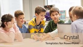  Presentation with education children technology science - Theme enhanced with education children technology science background and a coral colored foreground