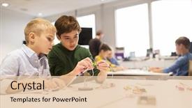  Presentation with education children technology science - Cool new slide set with education children technology science backdrop and a lemonade colored foreground