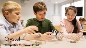  Presentation with education children technology science - PPT theme featuring education children technology science background and a lemonade colored foreground