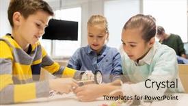  Presentation with education children technology science - Presentation enhanced with education children technology science background and a coral colored foreground