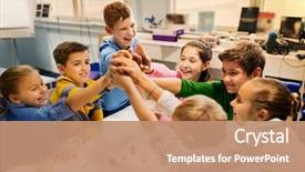  Presentation with education children technology science - PPT theme with education children technology science background and a coral colored foreground