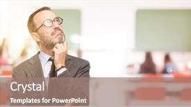  Presentation with teacher - Cool new slide deck with education choosing - teacher man using glasses thinking backdrop and a coral colored foreground