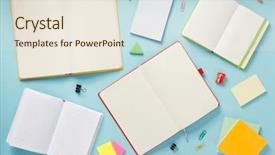  Presentation with abstract art - Theme consisting of education clip art - notebook and pen at abstract background and a sky blue colored foreground